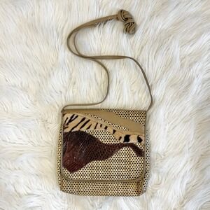 Carlos Falchi Vintage Mixed Animal Print Patchwork Woven Leather Crossbody Bag